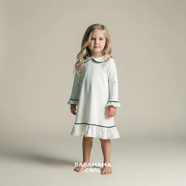 Count & Countess Pima Cotton Girl's Sleep Dress in Classic White