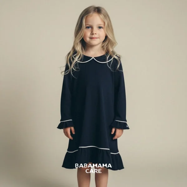 Count & Countess Pima Cotton Girl's Sleep Dress in Urban Navy
